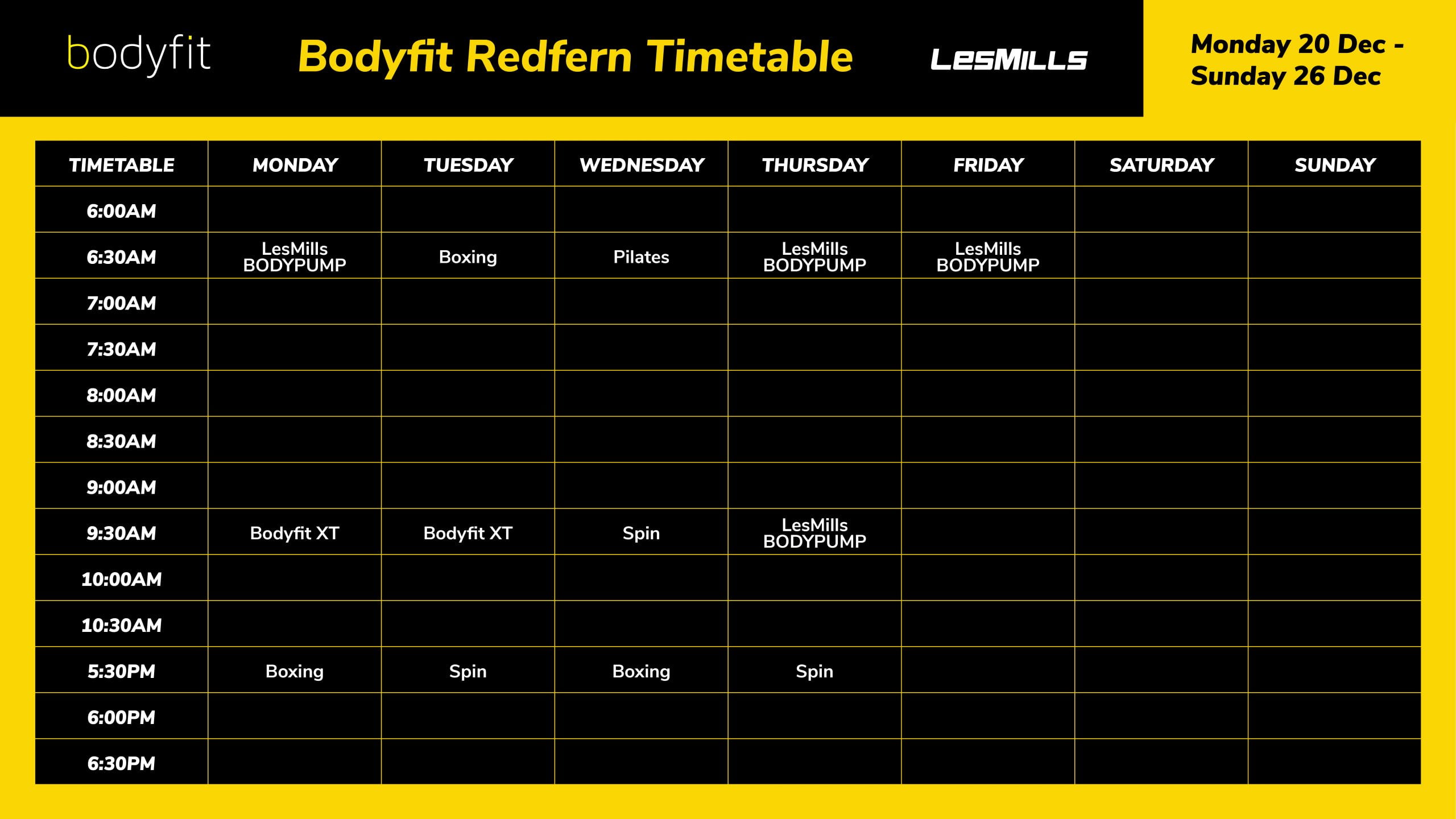 Bodyfit-Seasonal-Timetables-Redfern